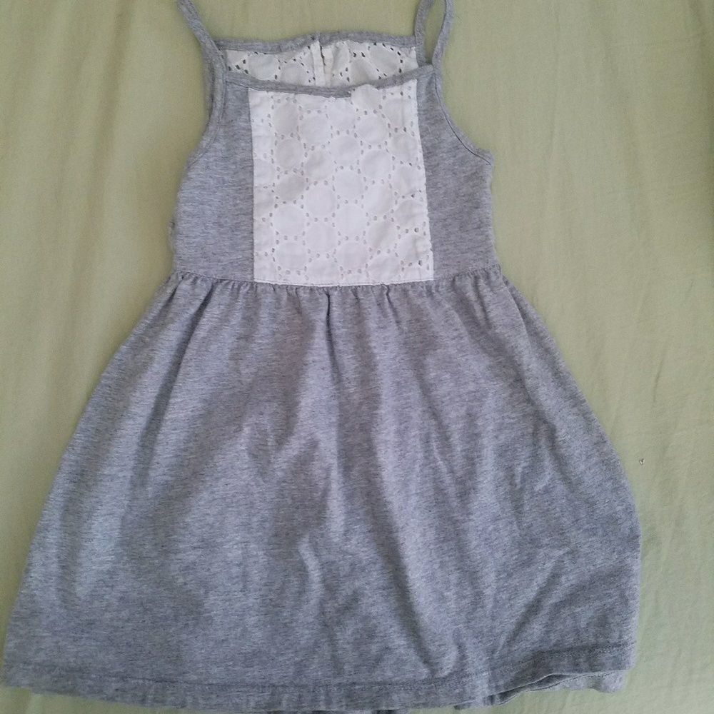 Nautica Girls Gray White Eyelet Sundress Size 5 Sleeveless Casual Summer Dress